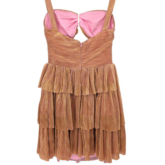 Hello Molly Shimmering Socialite Rose Gold Glam Coquette Tiered Ruffle Dress SML - Picture 7 of 10